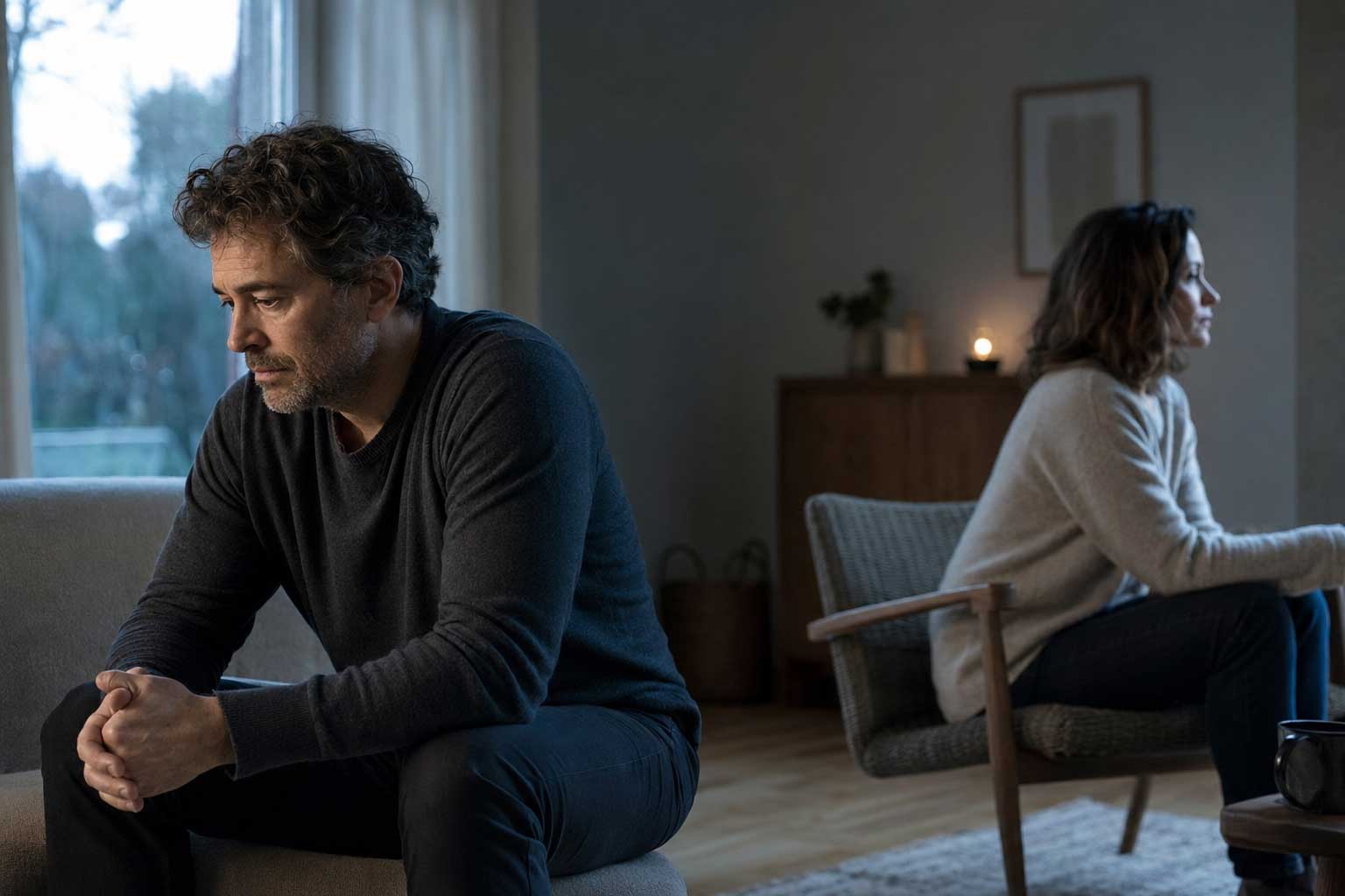 Couple éprouvant une profonde distance émotionnelle après une infidélité