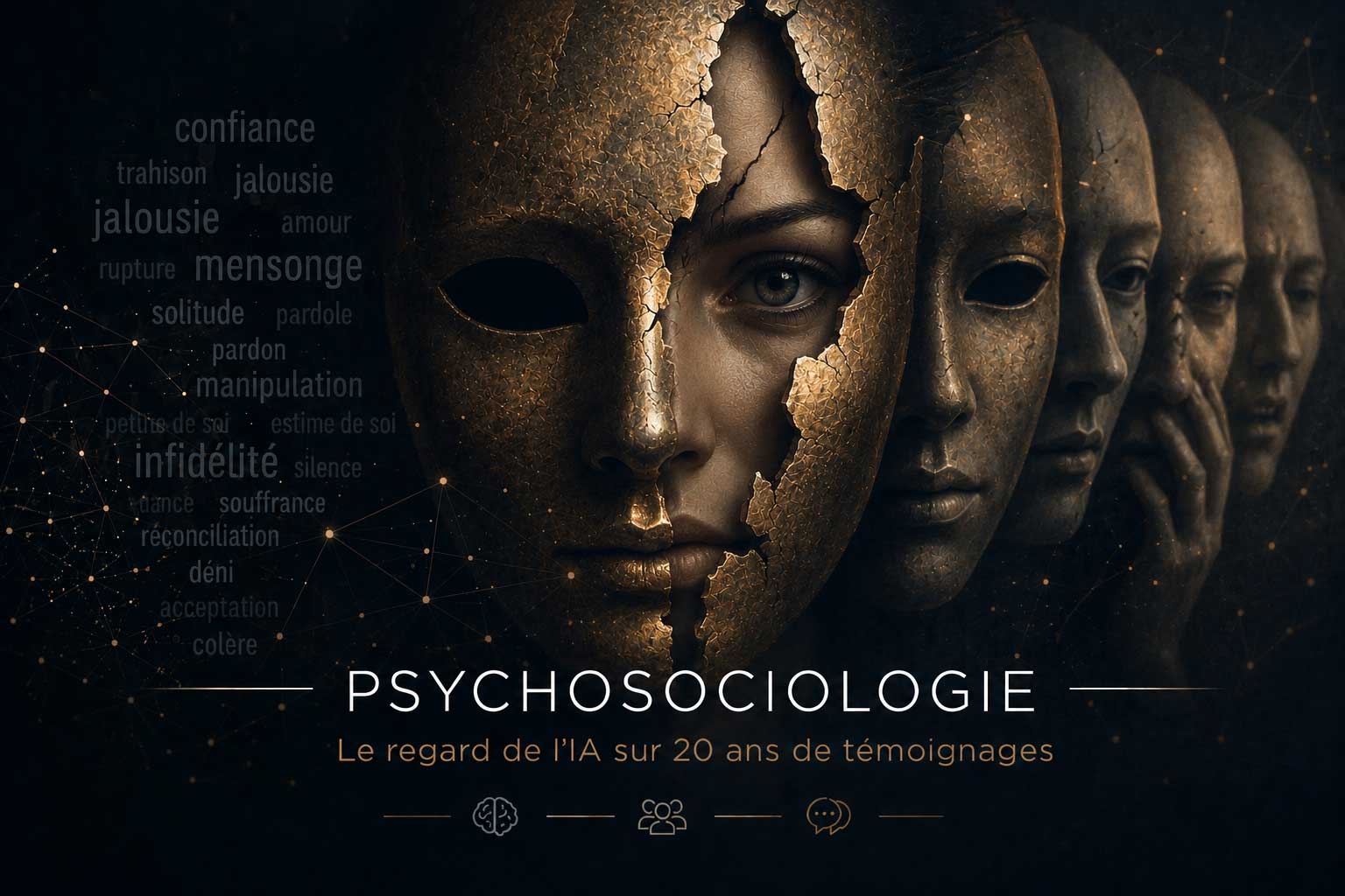 Masques symbolisant les apparences et les émotions cachées dans le couple